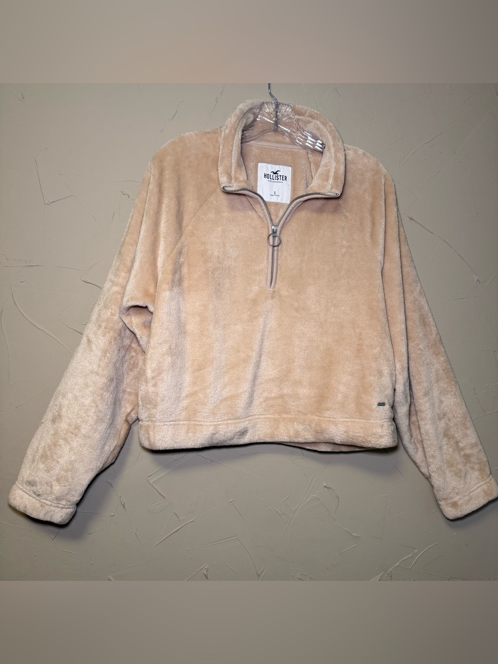Hollister Co. Cozy Teddy Fleece 1/4 Zip Crop Pullover Sweatshirt Small Coquette